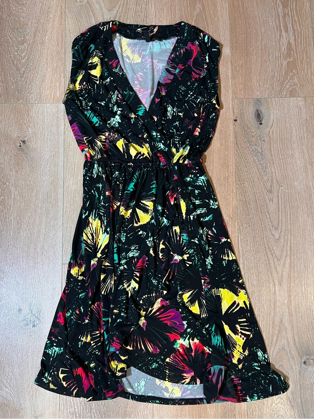 $228 BCBG MAXAZRIA Black Floral CARMELA faux Wrap Dress Pink XS